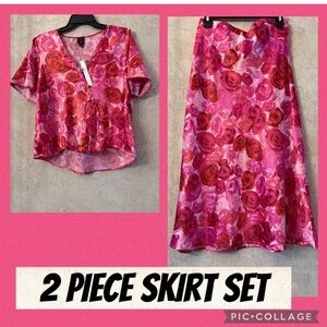 B Violet Floral Pink Skirt Set